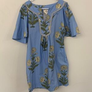 Umgee Blue Dress with Green Floral Accents